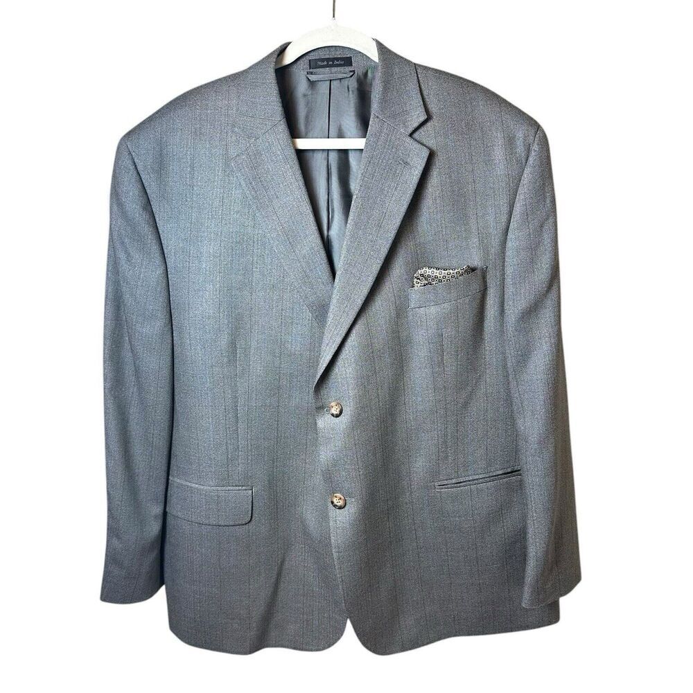LRL Ralph Lauren Blazer Mens Gray Wool Silk Button Up Lined Herringbone Blazer